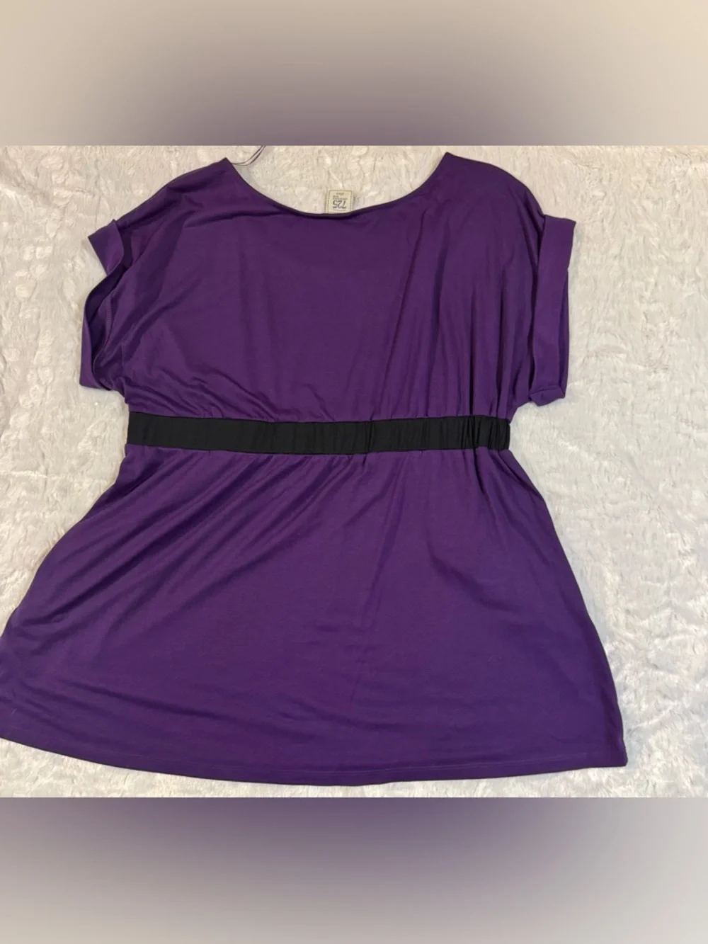 Women's Purple Elastic-Waist Tunic Top with Scoop Neck - Picture 7 of 8